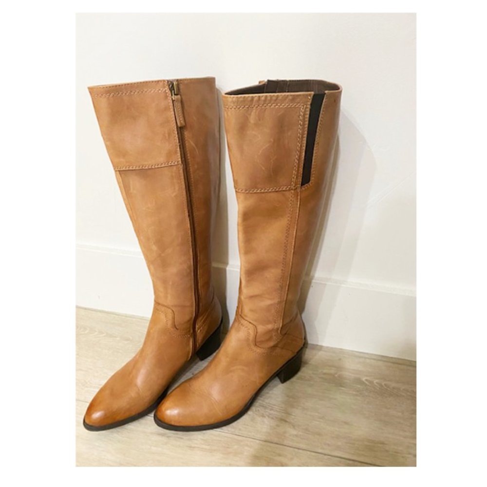 Franco Sarto A-EDALINA Tan Leather Calf- High Boots Size 7M